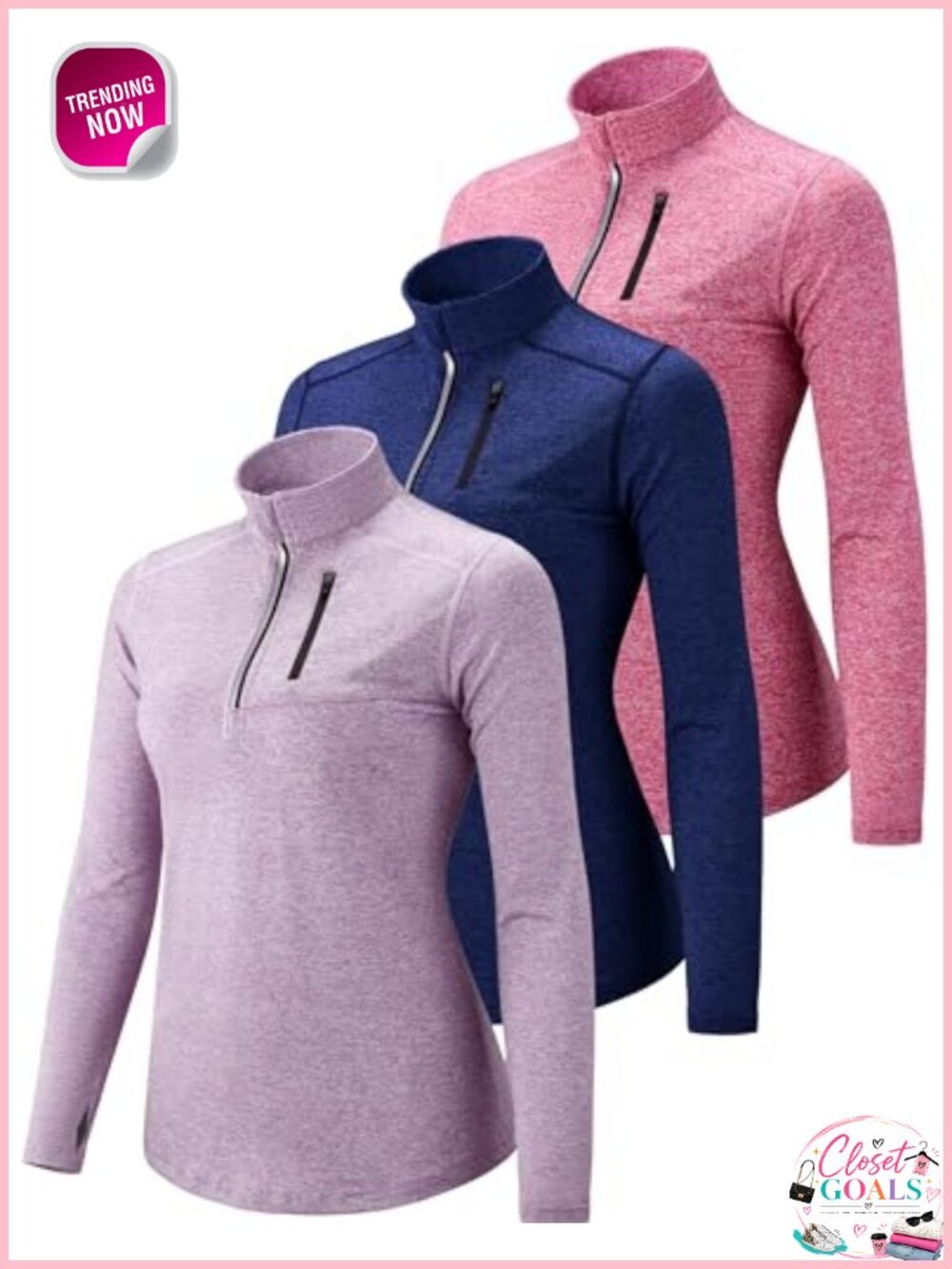 Women's Quarter Zip Pullover Workout Shirt Dry-Fit Athletic Top 3 Pack